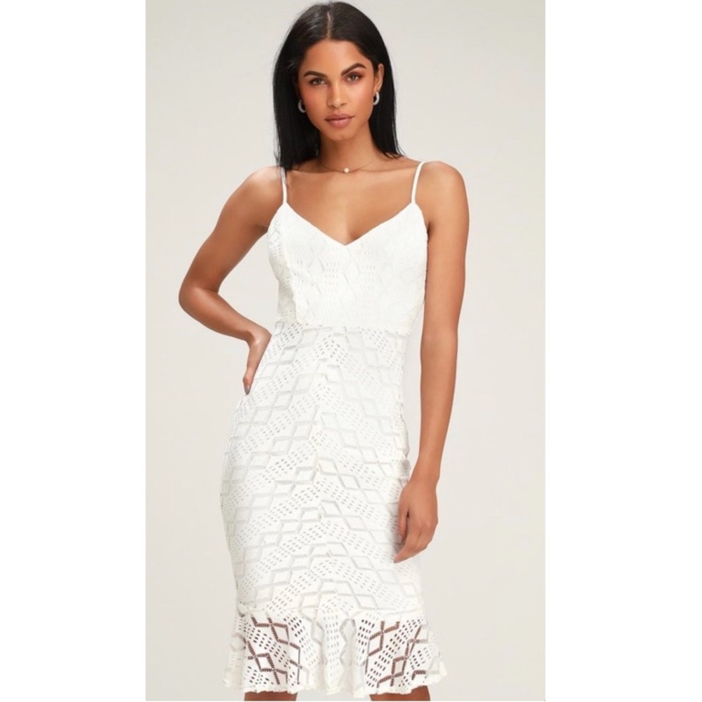 Lulus White Lace Ruffled Bodycon Dress - Picture 3 of 6